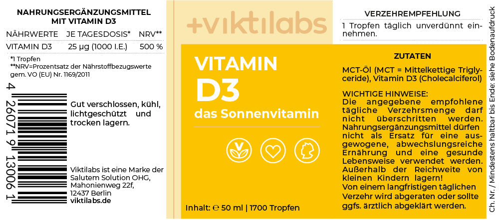 Vitamin D3 in hochwertigem Öl gelöst- 50ml