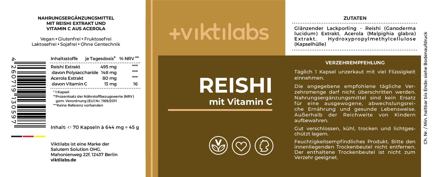 Premium Reishi Vitalpilz Extrakt Kapseln mit Vitamin C