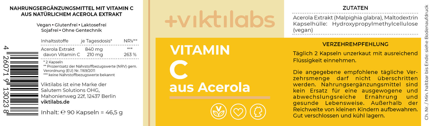 Vitamin C – natürlich aus der Acerolafrucht - 90 Kapseln